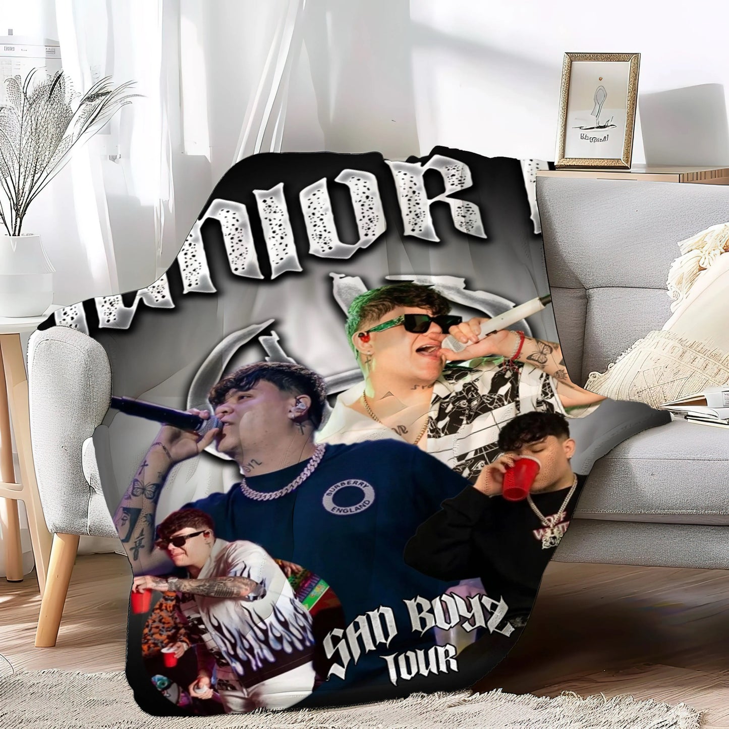 Junior H white Sad Vibes Tour-Inspired Urban Throw Blanket Emotional Music Art 50 x 60 inches Soft Microfiber Fleece for Bed Sofa Wall Décor