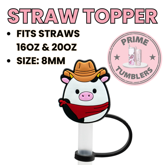Pig Cowboy Squishmallow 8MM Straw Topper (Regular Size) – Silicone Straw Cover for Tumblers 16oz and 20oz