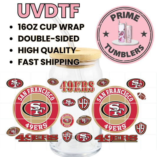 Forty Niners Football 49ers SF San Francisco 16oz UVDTF cup wrap, ready to apply STICKERS circle double