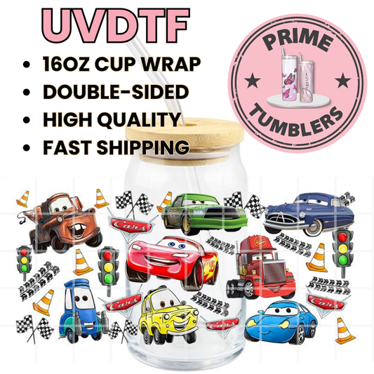 (Copy) Disney/Pixar movie CARS Lightning McQueen, Mater, Doc Hudson, Sally Carrera, Luigi, Ramone 16oz UVDTF cup wrap, ready to apply STICKERS Decals