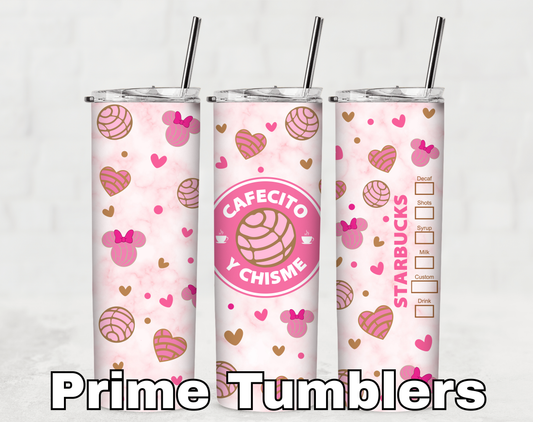 Cafecito y Chisme Tumbler PNG conchas