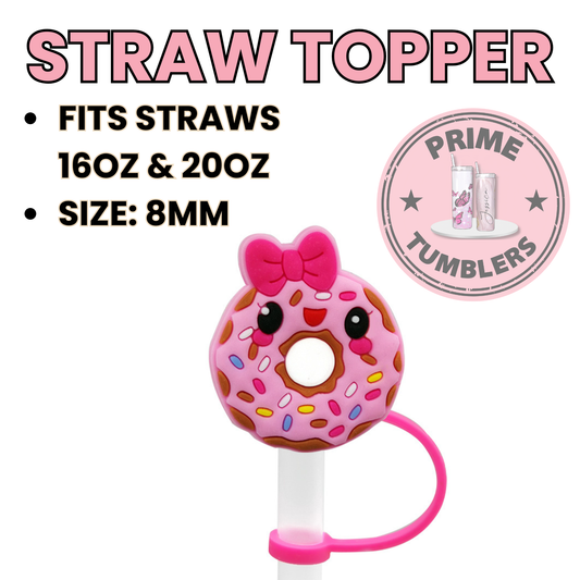 Pink Donut 8MM Straw Topper (Regular Size) – Silicone Straw Cover for Tumblers 16oz and 20oz