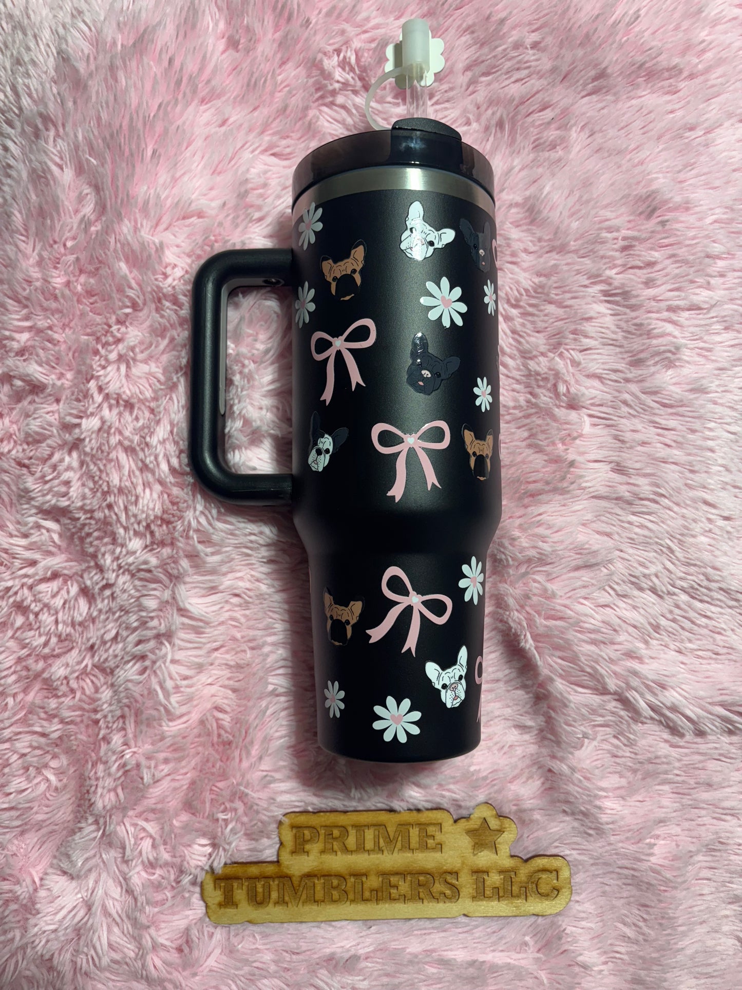 Frenchie Dog BOWS and Flowers 40oz Stainless Steel Tumbler | Stanley Dupe Cup French Bulldog Dog breed