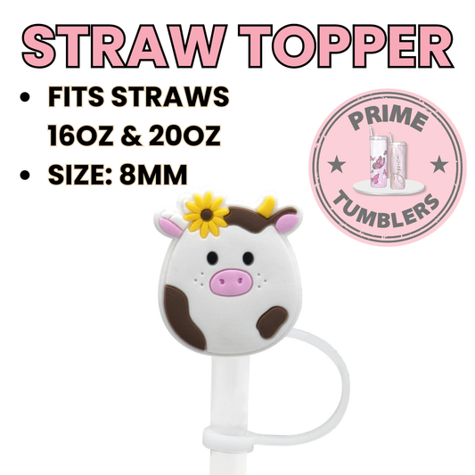 Cow sunflower 8MM Straw Topper (Regular Size) – Silicone Straw Cover for Tumblers 16oz and 20oz