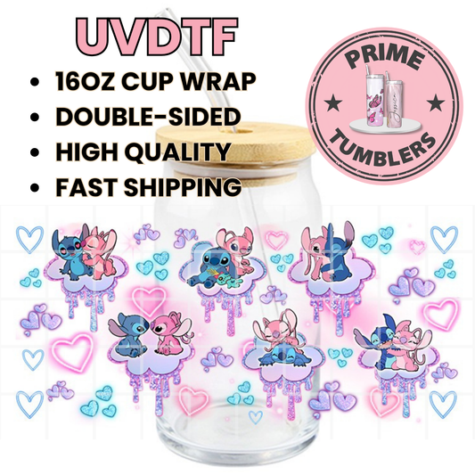 ANGEL and STITCH love 16oz UVDTF cup wrap, ready to apply STICKERS on