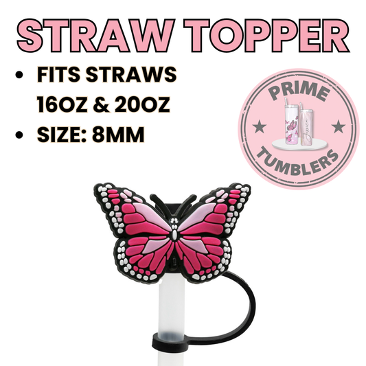 Pink Butterfly 8MM Straw Topper (Regular Size) – Silicone Straw Cover for Tumblers 16oz and 20oz