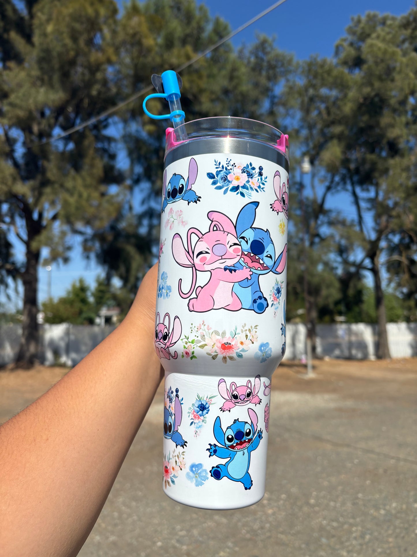 Stitch and Angel pink 40oz Tumbler STANLEY Dupe cup