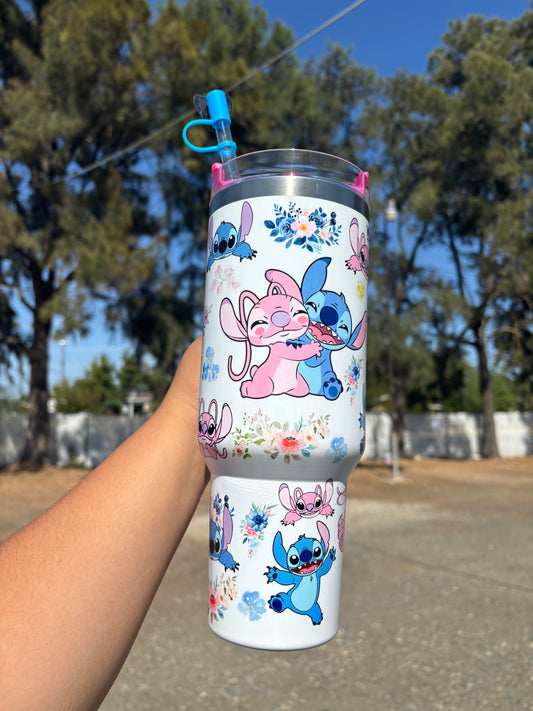 Stitch and Angel pink 40oz Tumbler STANLEY Dupe cup