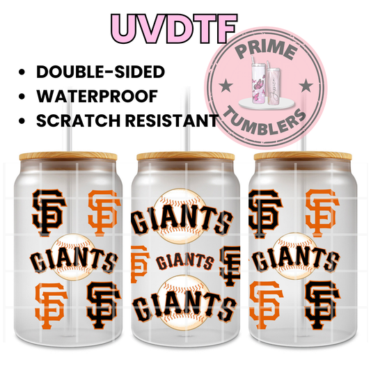 San Francisco GIANTS baseball SF Ready-to-press UVDTF Transfers, Cup wrap decals, Tumbler prints, 16oz Libbey Glass UV STICKERS Orange