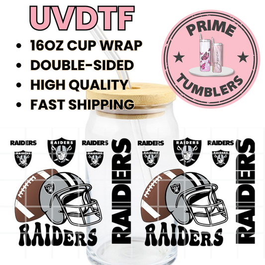 RAIDERS Football 16oz UVDTF cup wrap, ready to apply STICKERS helmet
