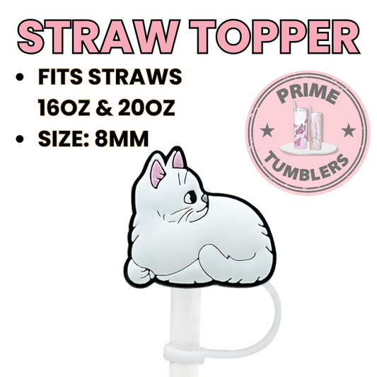 Cat white 8MM Straw Topper (Regular Size) – Silicone Straw Cover for Tumblers 16oz and 20oz