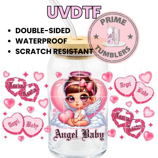 Angel Baby pink 16oz UVDTF cup wrap, ready to apply STICKERS