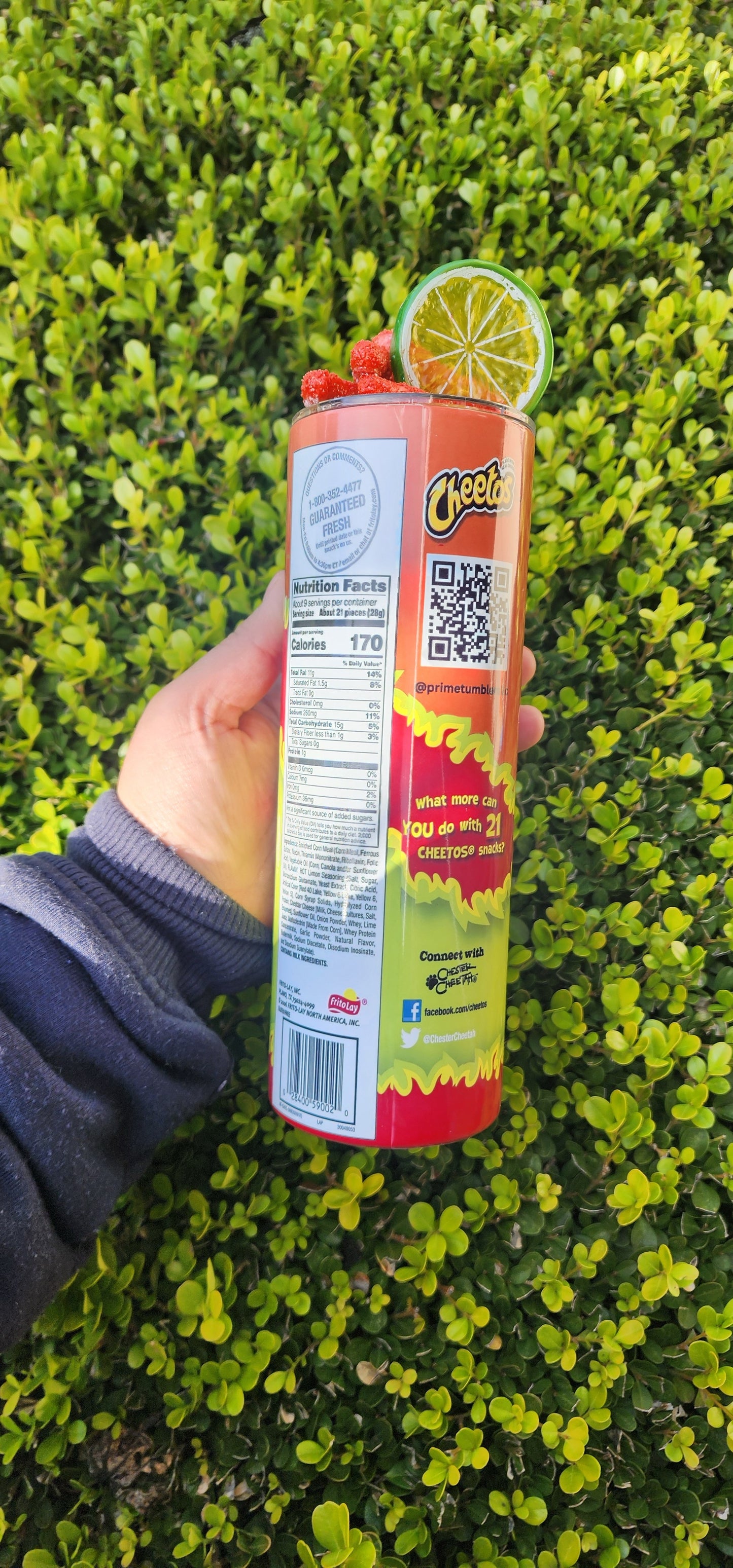 Lemon Hot Cheetos Flamin chips tumbler with Lid Topper