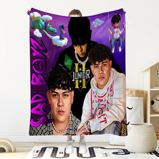 Junior H sad Boys purple soft Blanket Urban Style Cobija Estilo Urbano – Juvenile Design with Artistic Elements on Purple Background Lightweight Soft Material 50inx60in Machine Washable Room Decoration