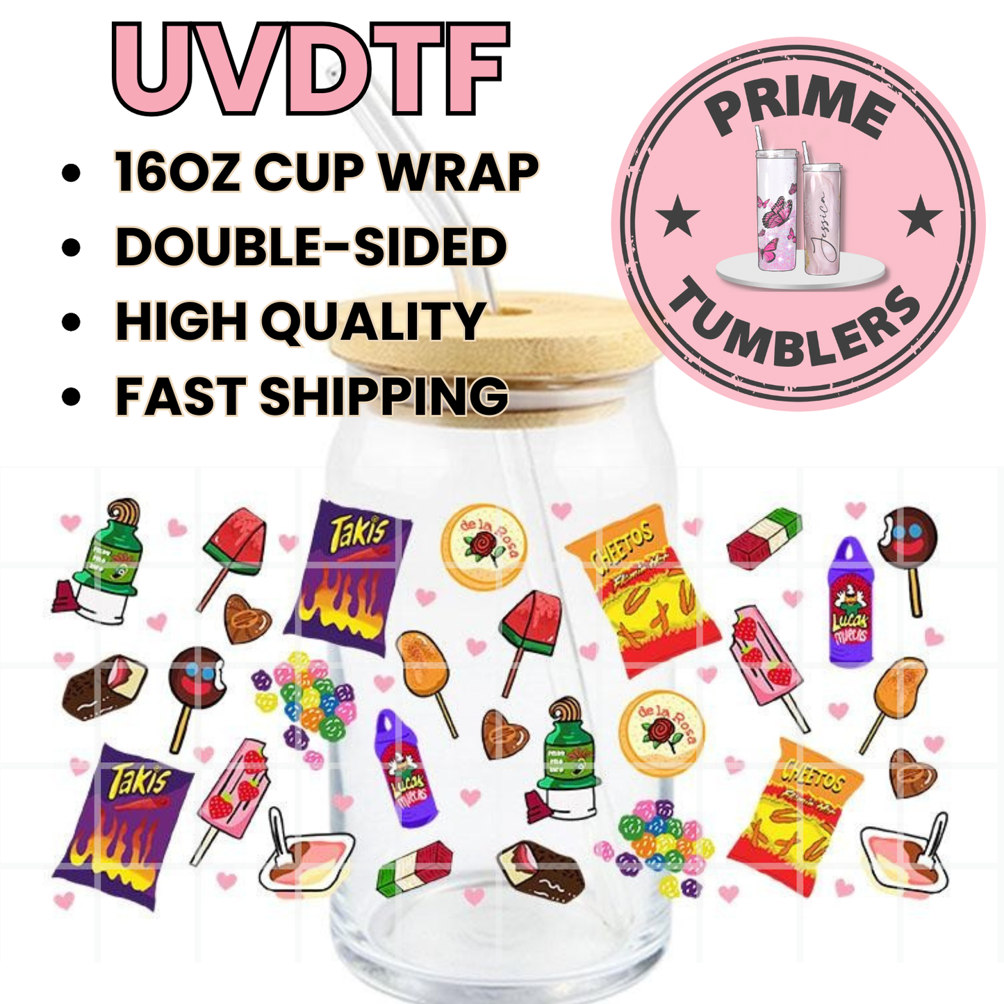 Mexican Candy 16oz UVDTF cup wrap, ready to apply STICKERS Candies Mexico