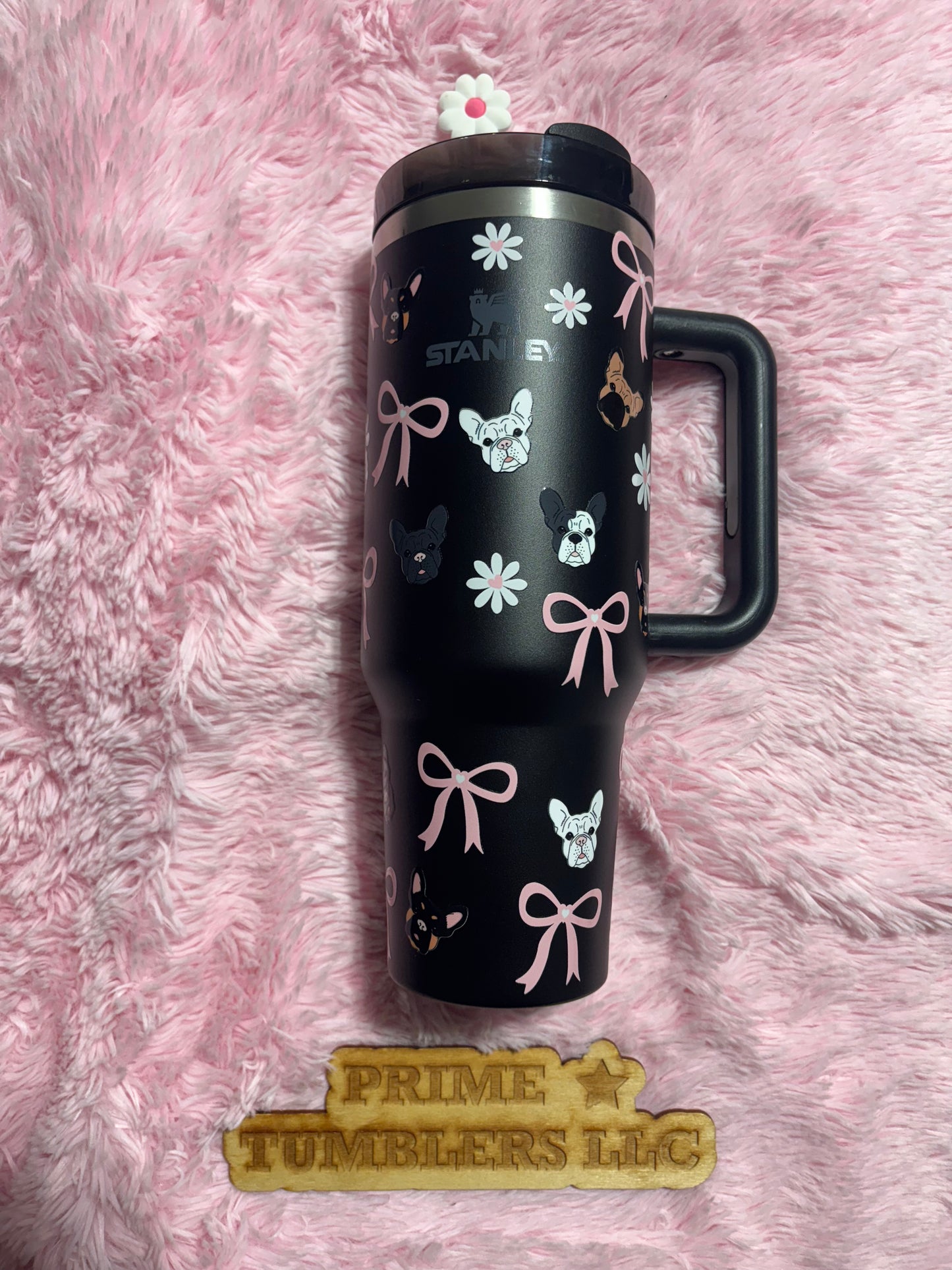 Frenchie Dog BOWS and Flowers 40oz Stainless Steel Tumbler | Stanley Dupe Cup French Bulldog Dog breed