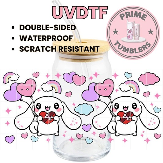 Sanrio Cinnamonroll Ready-to-press UVDTF Transfers, Cup wrap decals, Tumbler prints, 16oz Libbey Glass UV STICKERS Valentine’s Day Love