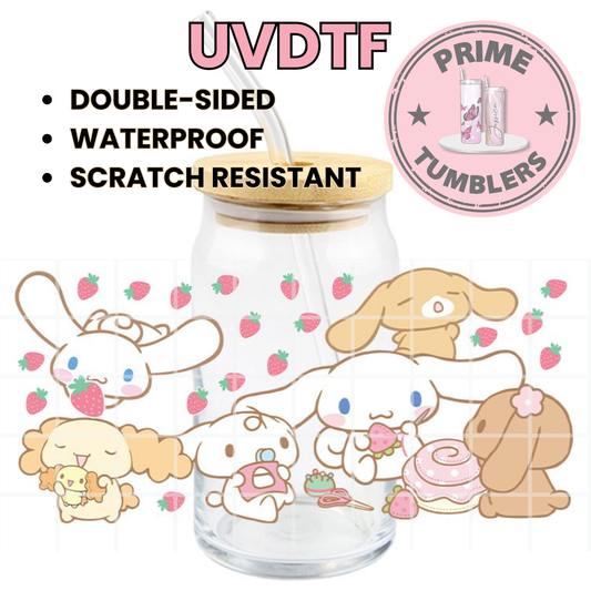 Sanrio Cinnamonroll and Friends Ready-to-press UVDTF Transfers, Cup wrap decals, Tumbler prints, 16oz Libbey Glass UV STICKERS