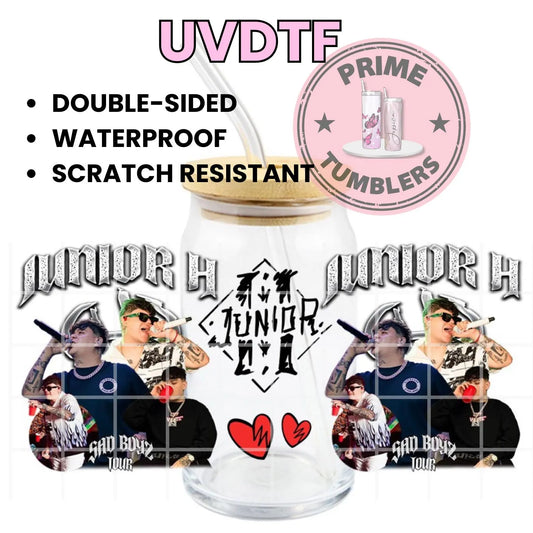 Junior H hearts 16oz Glass Can UVDTF cup Wrap