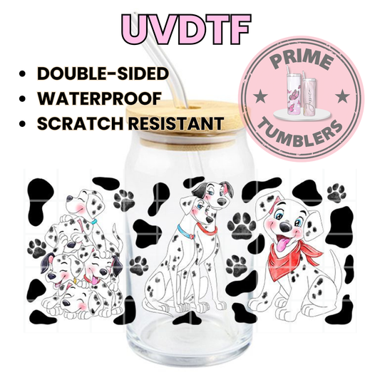 101 The Hundred and One Dalmatians by Dodie Smith 16oz UVDTF cup wrap, ready to apply STICKERS dogs puppies villain Cruella De Vil