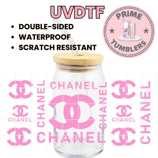 CHANEL pink 16oz UVDTF cup wrap, ready to apply STICKERS