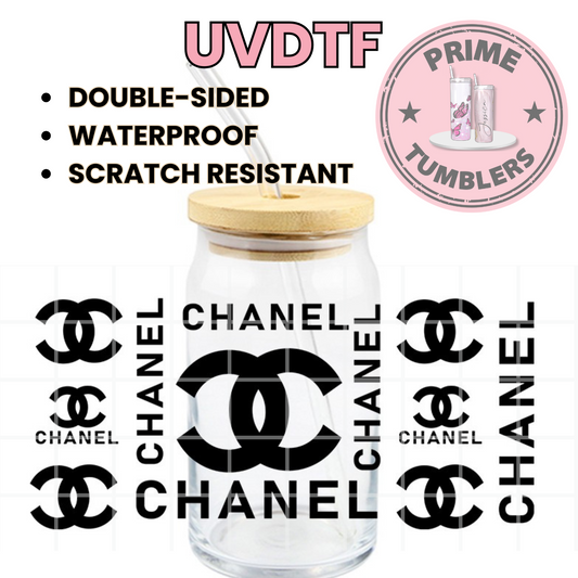 CHANEL Black 16oz UVDTF cup wrap, ready to apply STICKERS
