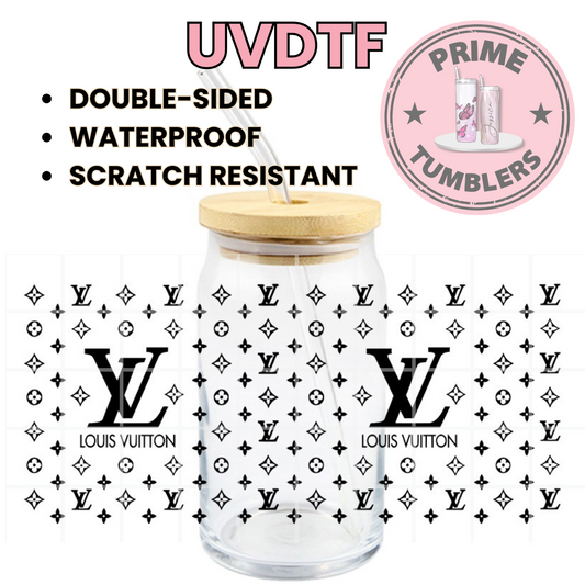 Black LV 16oz UVDTF cup wrap, ready to apply STICKERS