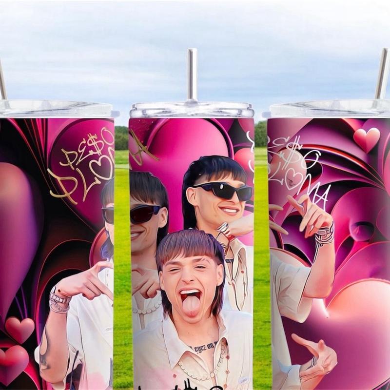 Pink Urban Vibes Tumbler Bold Stainless Steel Cup 20 oz Double Wall Insulated Glossy Finish with Leak Resistant Lid & Reusable Metal Straw Perfect for Music Lovers & Everyday Hydration Peso Pluma