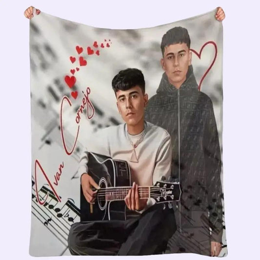 Ivan Cornejo Throw Blanket Cozy Fan Gift for Music Lovers Featuring Guitar Design and Heart Motifs High-Quality Microfiber Fleece 50 x 60 in Machine Washable
