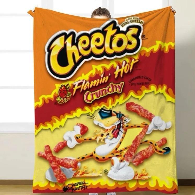 Cheetos Flamin' Hot Crunchy Throw Blanket - Bold Red & Yellow Food-Inspired Design, 50inx 60in, Lightweight Microfiber Fleece, Ideal for Bed Couch or Wall Display