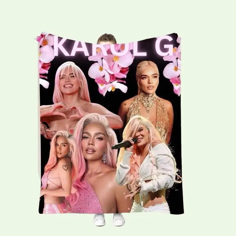 Cobija Karol G Edizione Fan Soft and Stylish Pink Design Featuring Iconic Images and Floral Accents